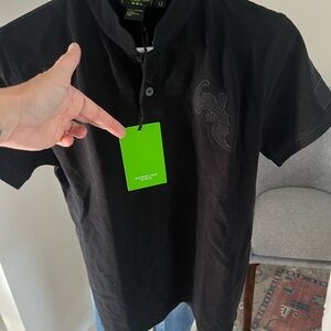 Shanghai Tang Polo Shirt Boys Size 12 Black Embroidered Bat Logo NWT Cotton